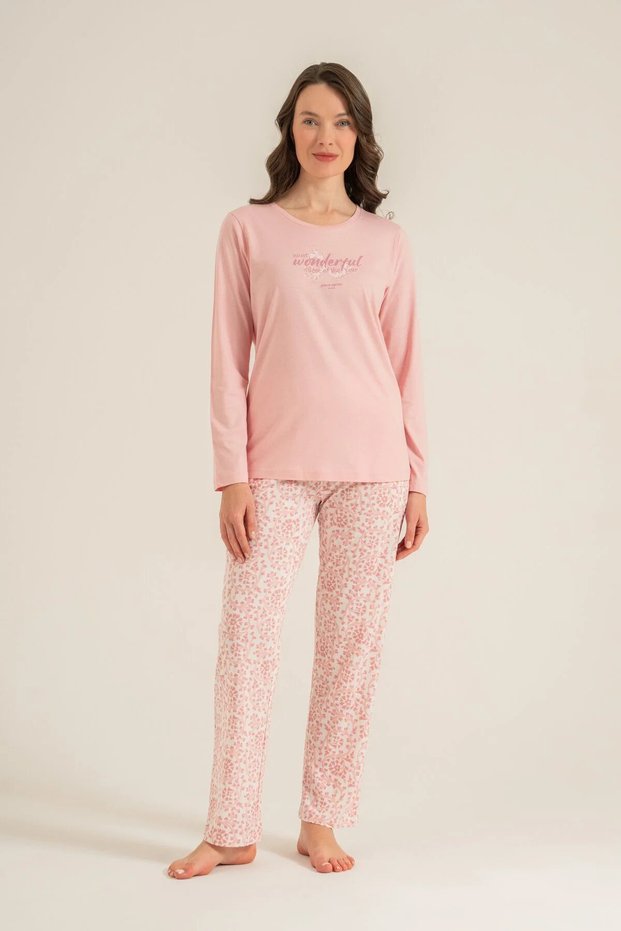Women's Pajama Set, Combed Modal, 50% Cotton 50% Modal, Round Neck, Most Wonderful Time of the Year Printed