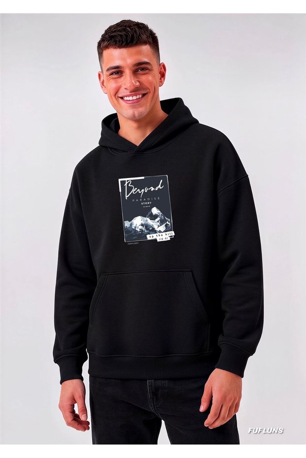 Beyond Paradise Printed Oversized Men's Hooded Sweatshirt