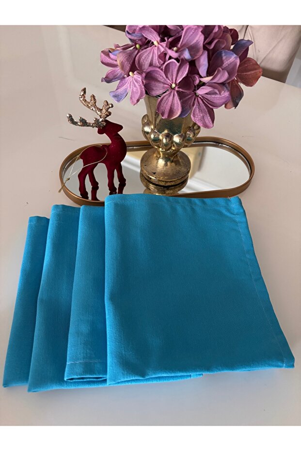 4-Piece Turquoise Blue Square Fabric Napkin Tableware Presentation Set