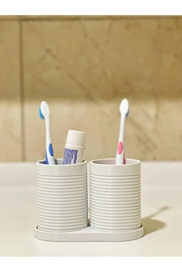 Modern Bathroom Organizer V4 - Toothbrush Holder Set - Set of Two - White - 10cm