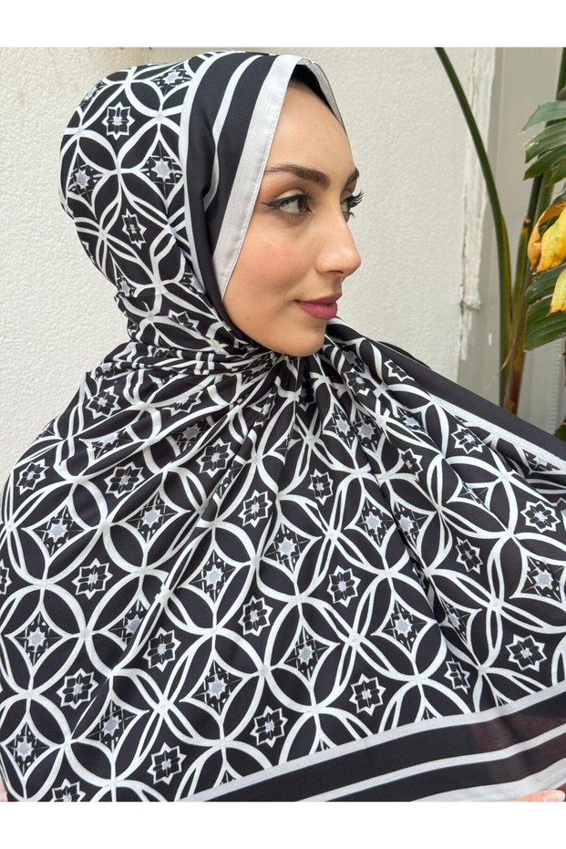 وشاح قطني ناعم بنمط ميهري أسود