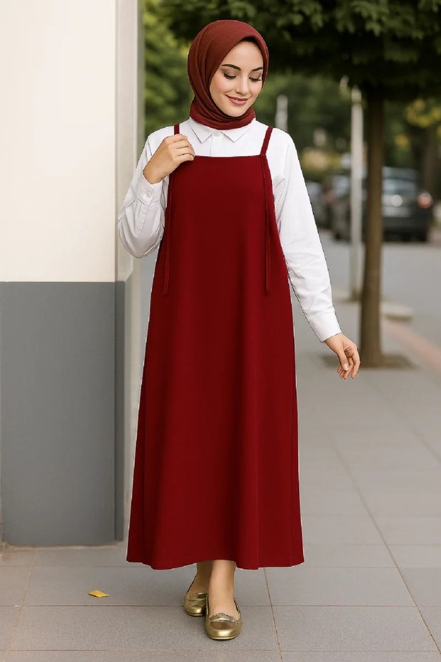 Women's Burgundy Adjustable Strap Jile Dress – Stylish, Comfortable, and Suitable for All Seasons