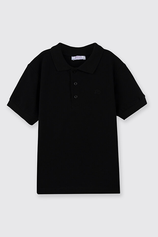 Boy's Collared Short Sleeve Black T-Shirt