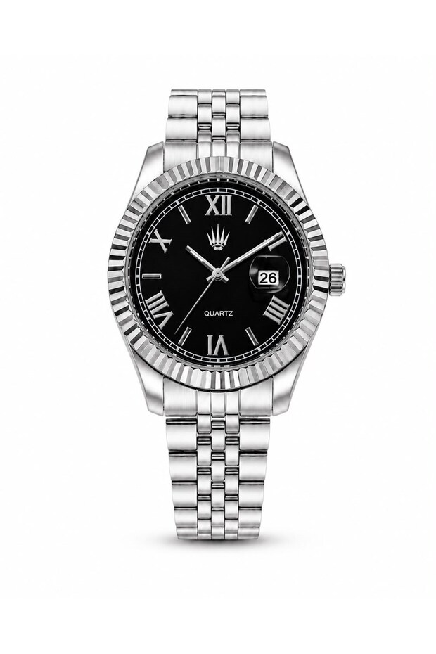 Calvior Silver Black Steel Wristwatch