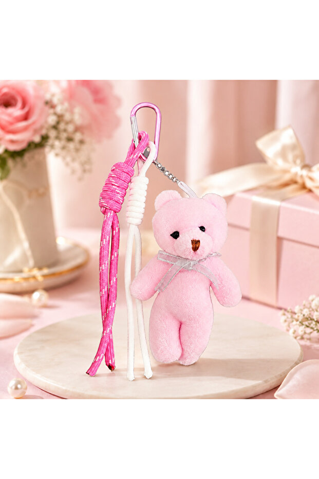 Pink Teddy Bear White-Pink Drawstring Bag Charm