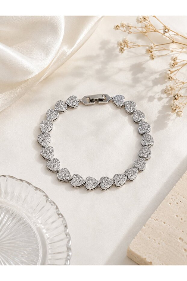 Vip Series Brass Zircon Stone Silver Color Heart Model Bracelet