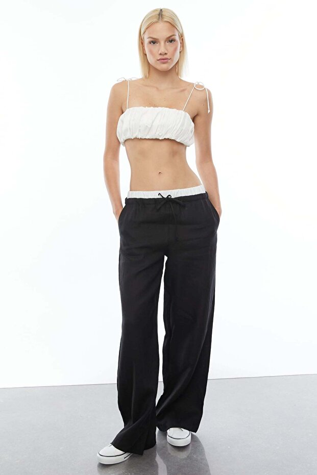 Waist Detailed Linen Trousers