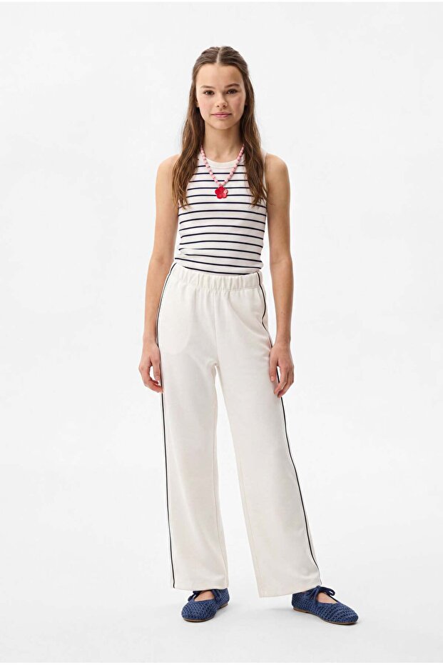 Girl's White Striped Wide-Leg Pants