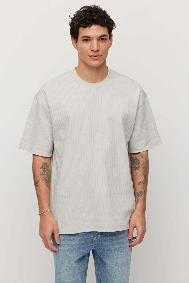 Men's Textured Crew Neck Oversize T-Shirt