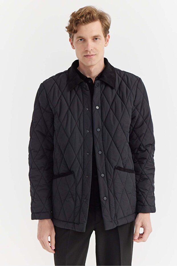 Men's Contrast Collar Quilted Jacket
