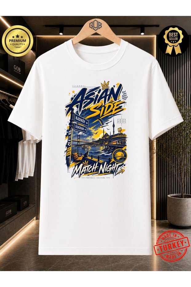 Unisex Women's Men's Regular 100% Cotton Printed Crew Neck Short Sleeve T-Shirt White-Yellow Navy Blue Asian Side