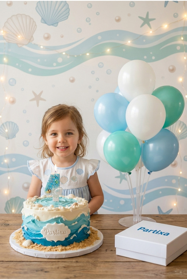 Ocean Light Figured Seashell Number Candle and Tabletop Balloon Stand Combination - Underwater Party Set