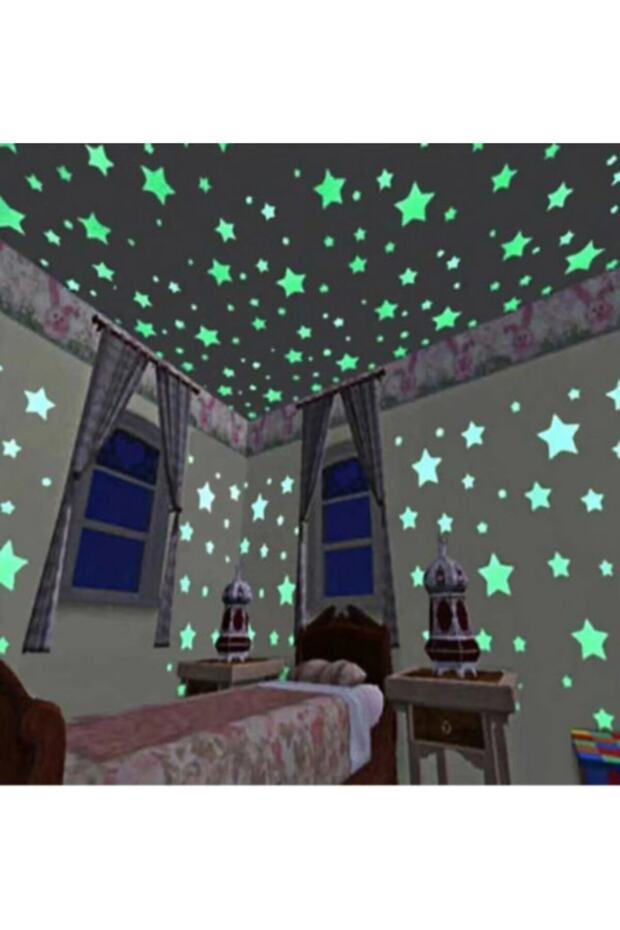 Children's Room Phosphorescent Star Moon Patterned Large Small Size 56 Pieces PVC Sticker