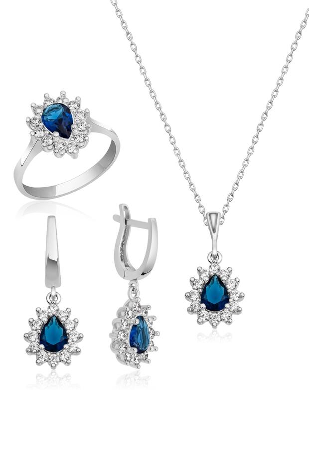 Safir Taşlı Gümüş Set