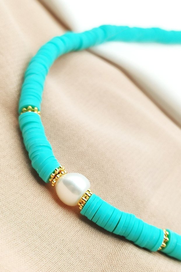 Baroque Pearl Fimo Necklace Turquoise Color