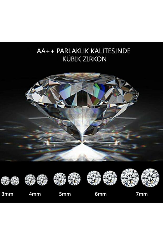 5 Çift 925 Ayar Gümüş Kadın Tek Taş Model Zirkon Taşlı Yuvarlak Gümüş Küpe Seti 3, 4, 5, 6 Ve 7mm - 4