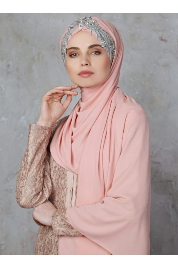 Taji El Melika Şal - Somon & Gümüş - 1