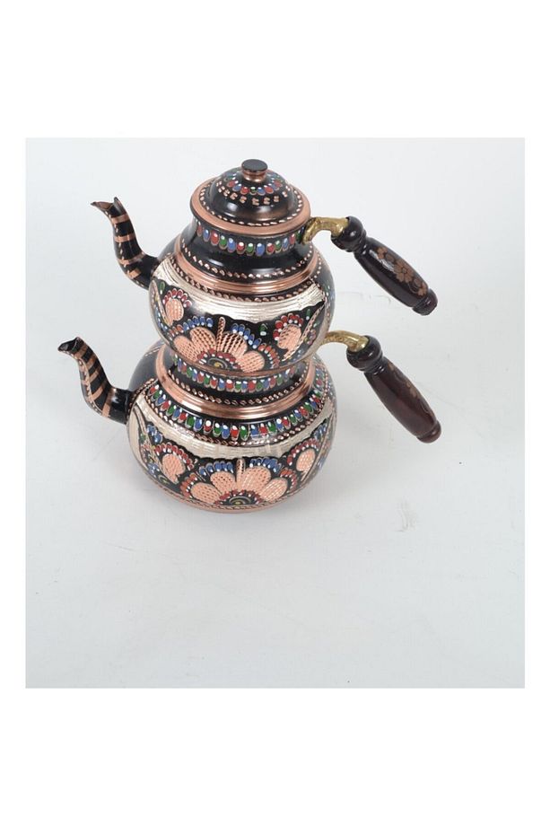 Bakır Çaydanlık Işlemeli Özel Boyalı Üst Kalite - 5