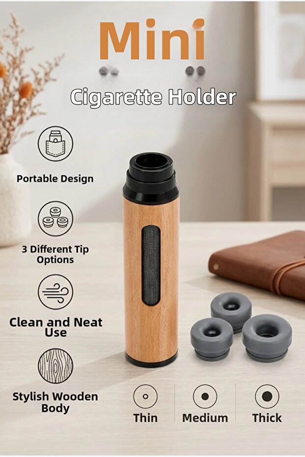 Compact Portable Mini Ashtray – with 3 Tip Options: Thin, Medium, and Thick