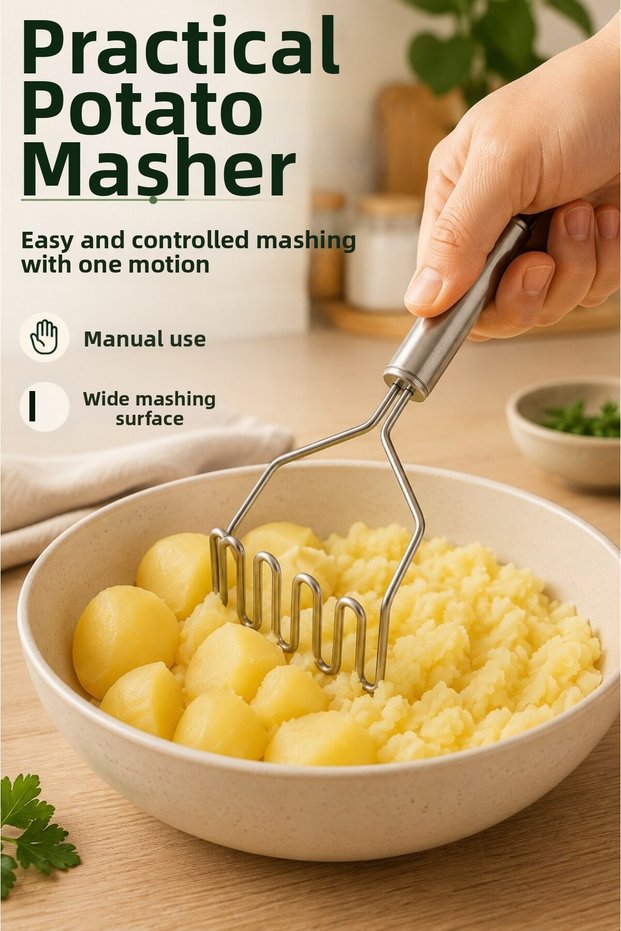 Stainless Steel Potato Masher Metal Puree Apparatus Vegetable and Fruit Crusher Press