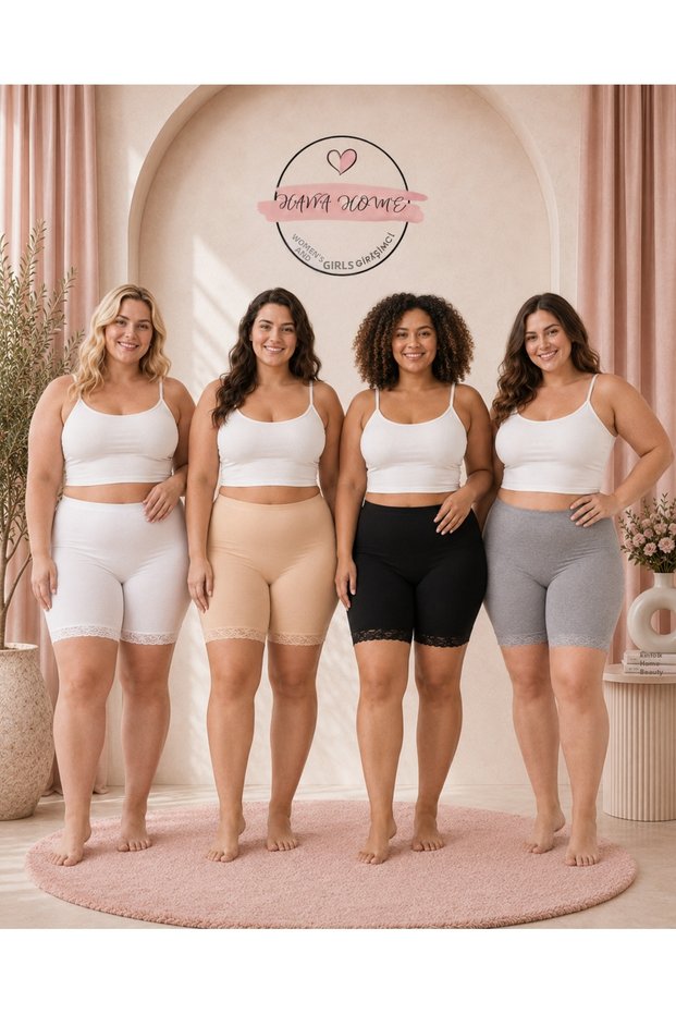 Women's Plus Size Lycra Lace-Up Biker Shorts Leggings High Waist Stretchy Comfortable Casual Underwear Shorts 4-Pack (Nude-Black - White - Grey)