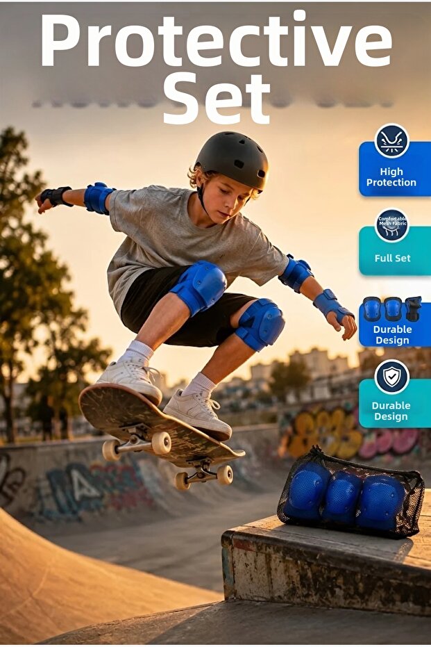 Blue Knee Pads, Elbow Pads and Hand Wrist Protectors Set for Kids - 2 Pieces