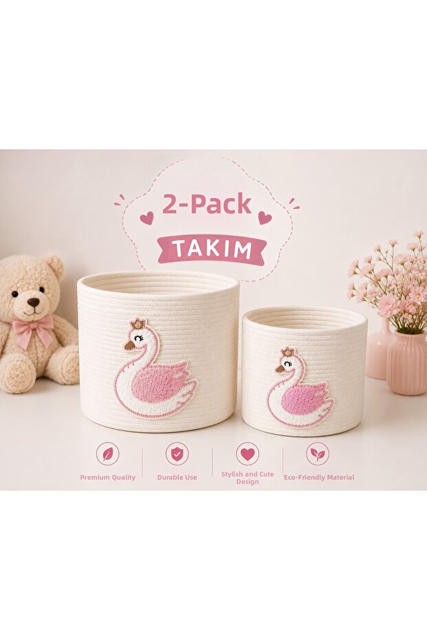 2-Piece Children's Room Toy Basket Decorative Organizer Storage Basket with Figures 18X18 - 16X16 cm