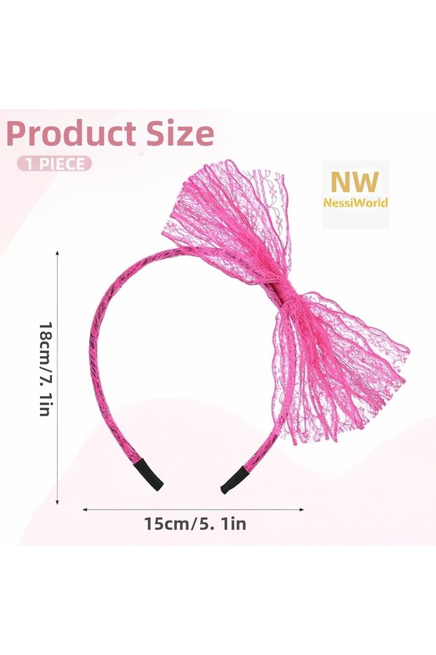 80S 90S Neon Pink Lace Crown with Bow