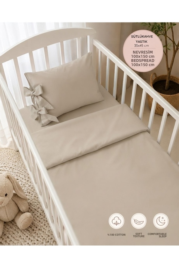 Baby Bedding Set 100% Cotton with Bow Pillow, 3-Piece Set, Salmon Color