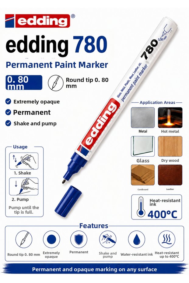 780 Glass, Wood, Metal, Paper Paint Covering Pen Blue