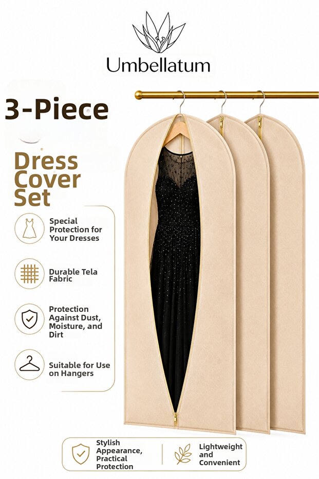 Evening Dress Cover Gamboç Beige Set of 3 60X160 cm Storage Organizer for Wardrobe Organizer Storage Bag