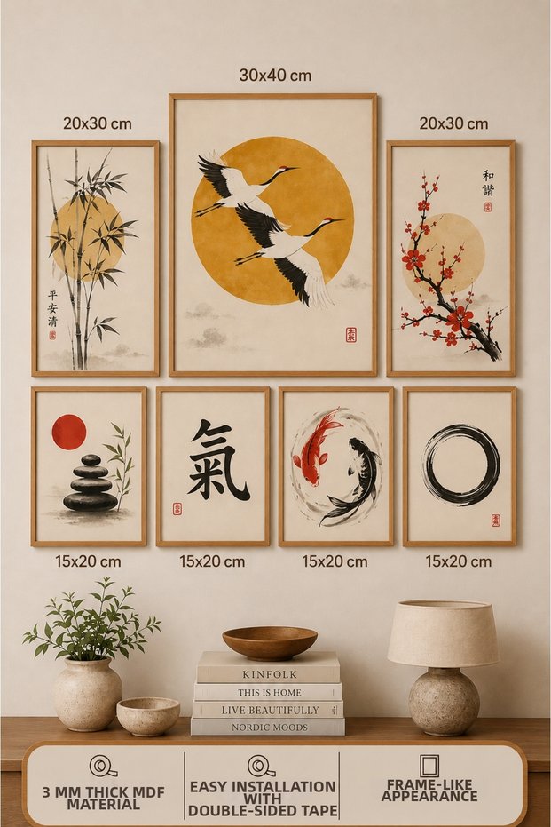 7-Piece Frame-Looking Modern Painting Set |   Feng Shui Themed |   Living Room, Office, Kitchen and Study Room Wall Decor