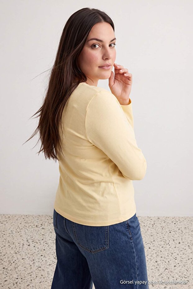 Yellow Fitted/Cut-To-Fit Crew Neck Buttoned Knitted Blouse Tbbaw27Af00044