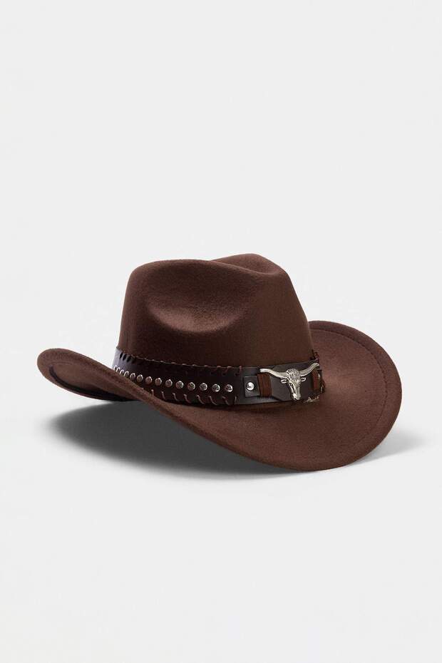 Brown Women's Cowboy Hat with Accessory Detail Takaw27Sp00007
