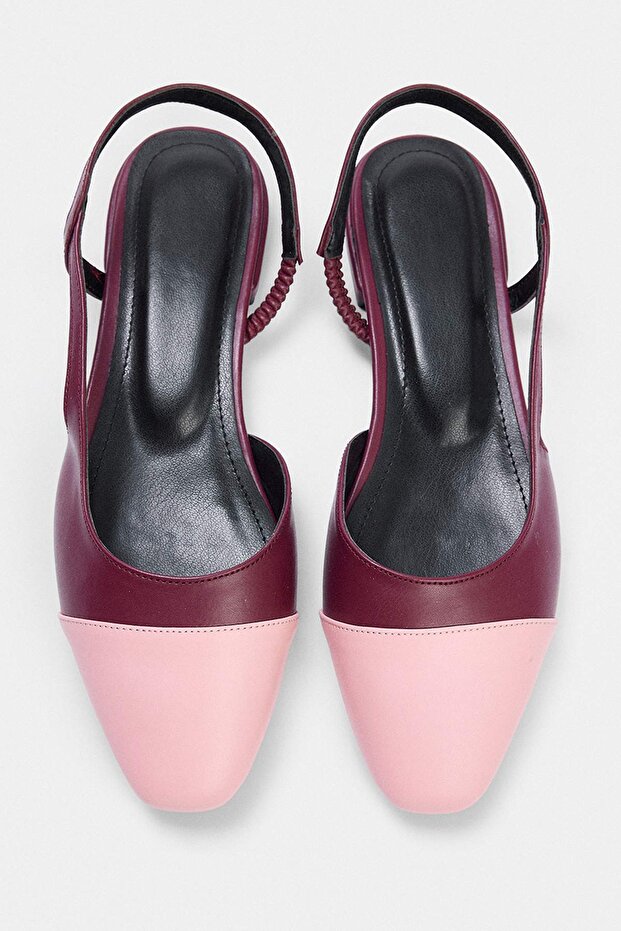 Burgundy Pink Toe Detail Women's Open Back Ballerinas Takaw27Be00007