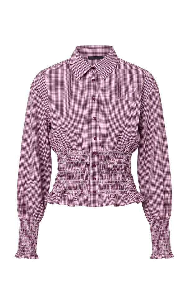 Burgundy Gingham Detailed Shirt Twoaw27Go00114