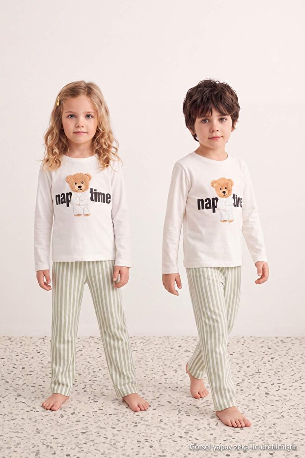 Mint Unisex Çocuk 100% Pamuk Baskılı Regular Örme Pijama Takımı TKDAW26PT00001