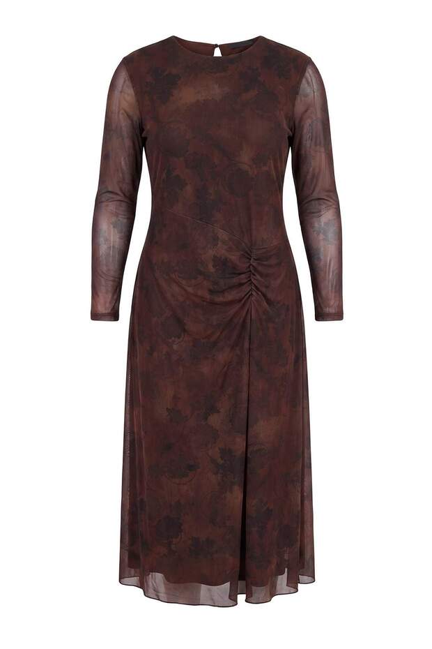 Kahverengi*001 Soyut Büzgü / Drape Maxi Örme Elbise TBBAW27AH00037