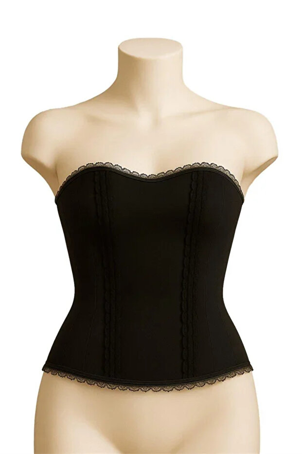 Black Mi 9155 Ruffled Sweatshirt Bustier