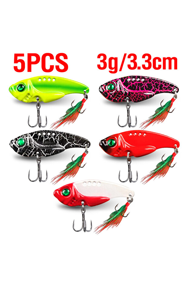 3g 5Pcs Metal VIB Fishing Lure with 3D Eyes Sinking Hard Bait Spoon (3g/5g/7g/10g/15g/20g) Balancer