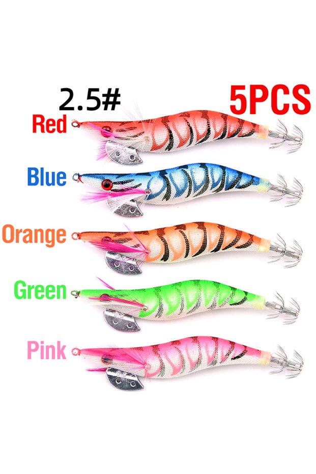2.5 5 Pcs Fishing Lure 8cm/10cm/12cm Luminous Squid Jig Fishing Wood Shrimp Lure Squid Cuttlefish Ji