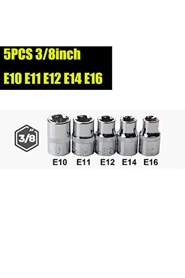 3-8 5PCS Female E-Torx Star Socket Set with Case 1/4, 3/8, 1/2 in. Drive External Star Socket Set E4