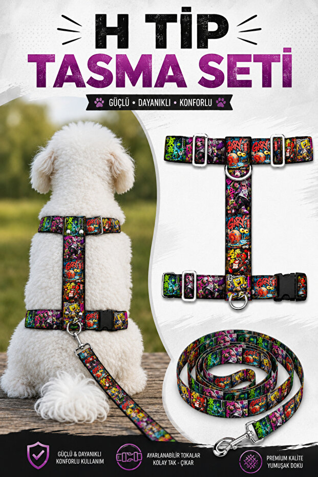 H Type Printed Adjustable Chest Harness and Travel Strap Set