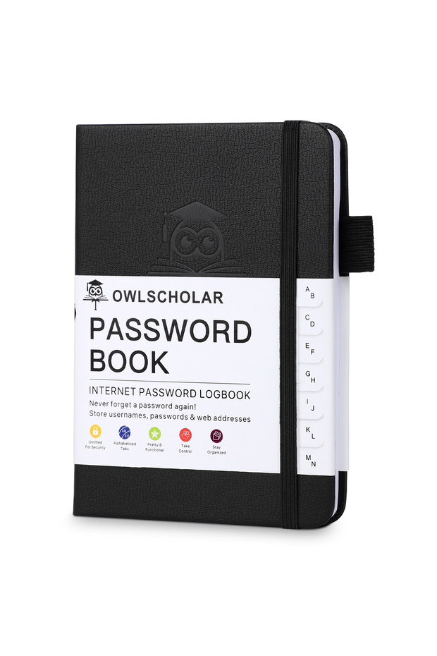 A6 Black Password Keeper Book with Alphabetical Tabs,Small Password Books for Seniors Password Noteb