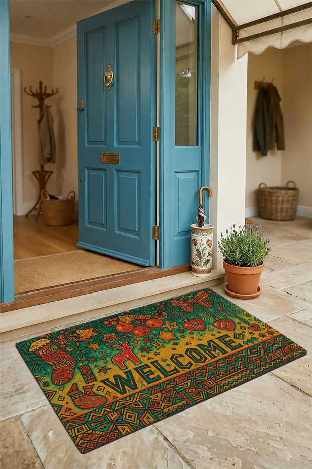 Geometric New Year Christmas Themed Welcome Doormat 45X70Cm