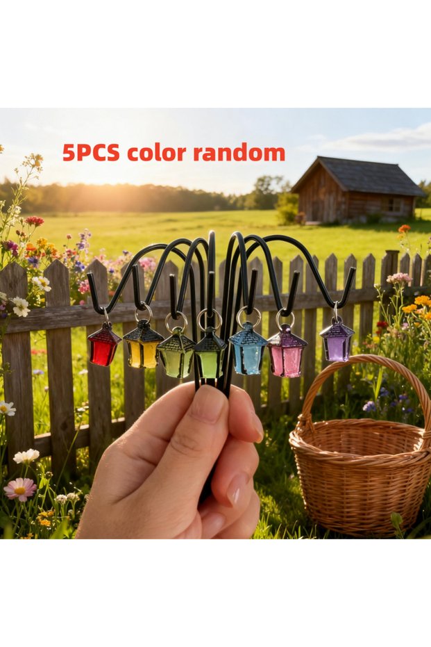 5Pcs 5-Piece Set of Randomly Colored Resin Miniature Models with Colorful Lanterns, Lanterns with Ir