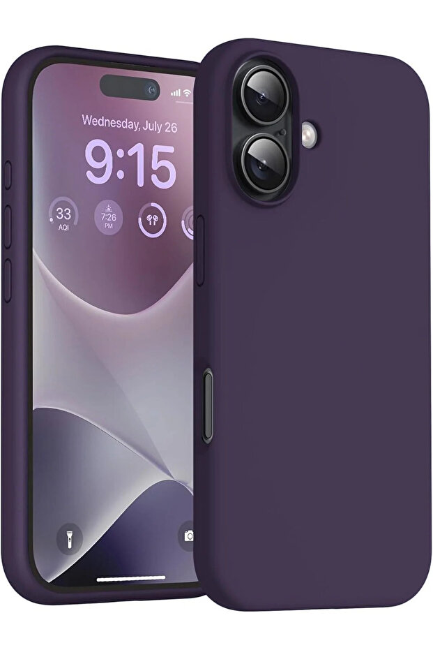 iPhone 16 Compatible Case with Velvet Camera Protection Raised Launch Silicone Cover Deep Purple