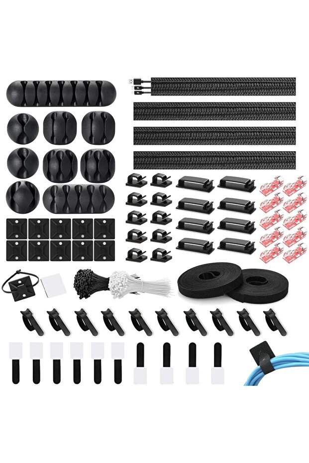 273CS 273Pcs Cable Management kit Cord Wire Organizer Cable Ties Sleeve Split Adhesive Clips Holder