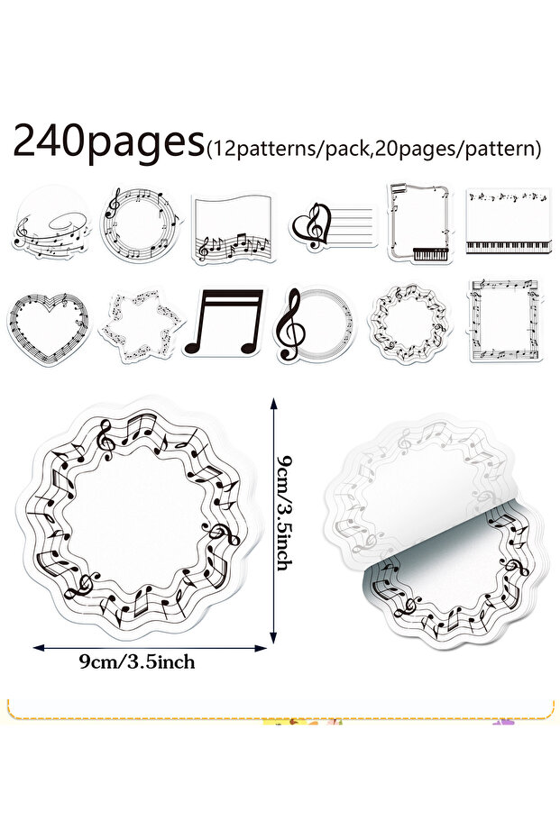 UB032 240 Pages Musical Note Memo Pads Set Music Sticky Notes Stationery Label Notepad Self-Adhesive