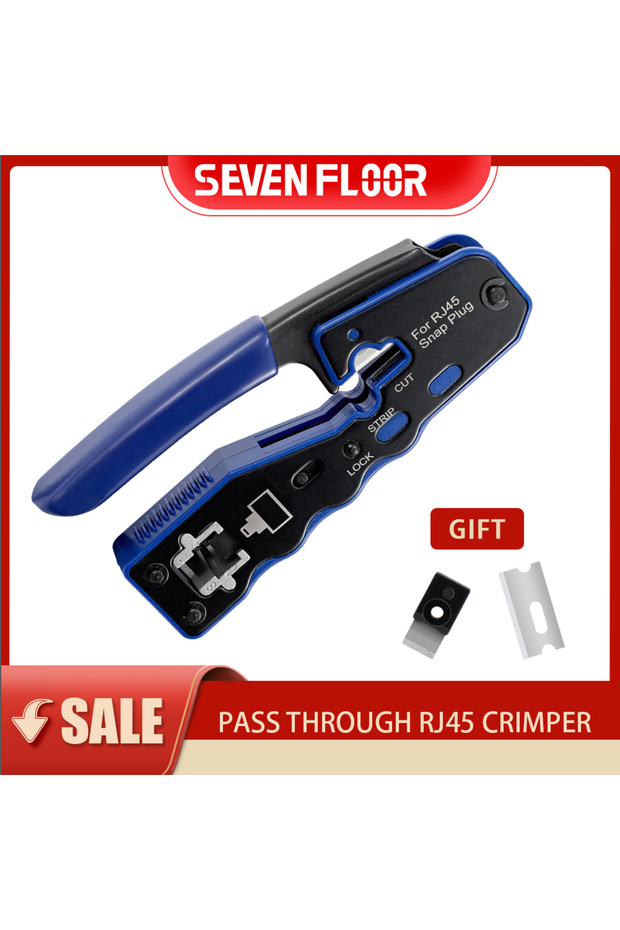 RJ45 Crimp Tool Pass Through Crimper Stripper Cutter for Cat6a Cat6 Cat5 8P8C Modular Connector Ethe